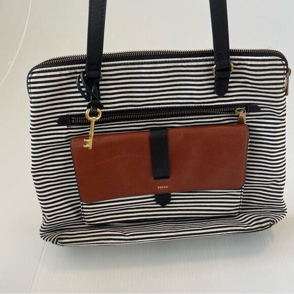Fossil Kinley Shopper bag large shoulder bag black and white striped - Picture 16 of 16